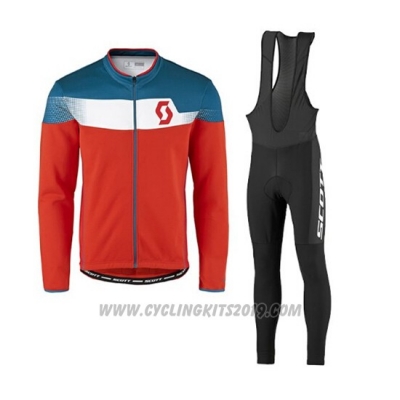 2017 Cycling Jersey Scott Blue and Red Long Sleeve and Salopette [hua2575]