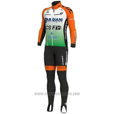2019 Cycling Jersey Bardiani Csf Green Orange Long Sleeve and Bib Tight