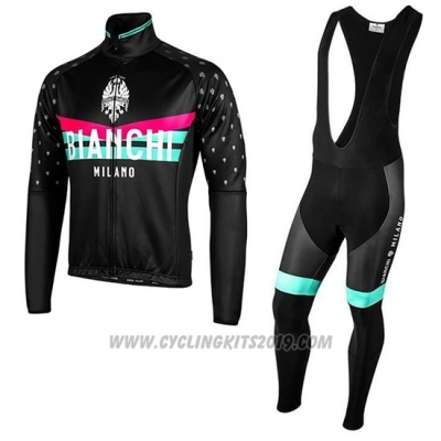 2019 Cycling Jersey Bianchi Milano PB Black Red Long Sleeve and Bib Tight