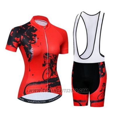 2019 Cycling Jersey Women Weimostar Red Short Sleeve and Bib Short