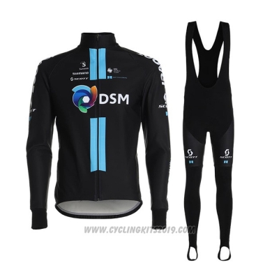 2021 Cycling Jersey Dsm Black Blue Long Sleeve and Bib Tight