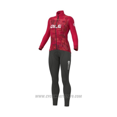 2021 Cycling Jersey Women ALE Red Long Sleeve and Bib Tight