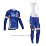 2014 Cycling Jersey FDJ Blue Long Sleeve and Bib Tight