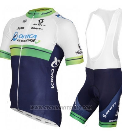 2015 Cycling Jersey Orica GreenEDGE White and Blue Short Sleeve and Bib Short
