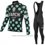 2017 Cycling Jersey Bianchi Milano Ml Black and Green Long Sleeve and Bib Tight