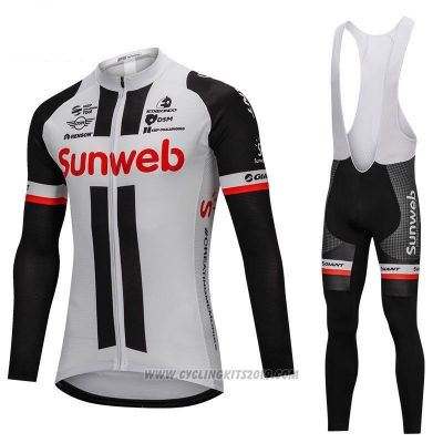 2018 Cycling Jersey Sunweb Gray and Black Long Sleeve and Bib Tight