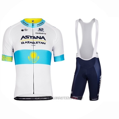2022 Cycling Jersey Astana Blue White Short Sleeve and Bib Short