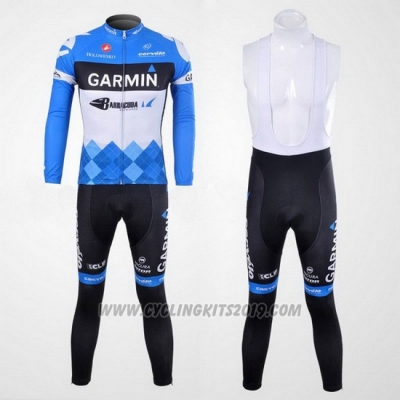 2012 Cycling Jersey Garmin Cervelo White and Sky Blue Long Sleeve and Bib Tight