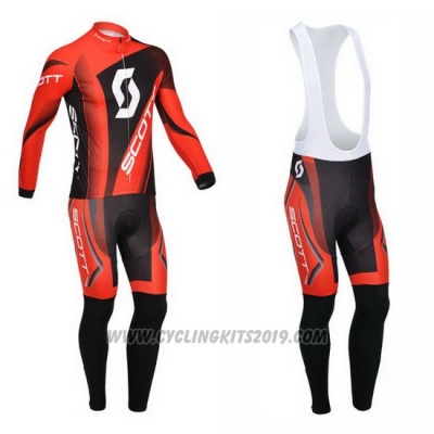 2013 Cycling Jersey Scott Black and Red Long Sleeve and Salopette