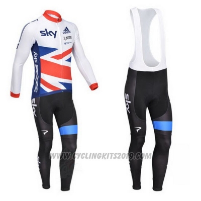 2013 Cycling Jersey Sky Campione Regno Unito White and Nosso Long Sleeve and Bib Tight