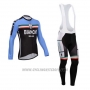 2014 Cycling Jersey Bianchi Black and Sky Blue Long Sleeve and Bib Tight