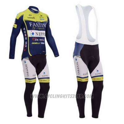 2014 Cycling Jersey Vini Fantini Green and Blue Long Sleeve and Bib Tight