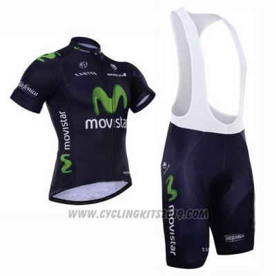 2015 Cycling Jersey Movistar Black Short Sleeve and Bib Short