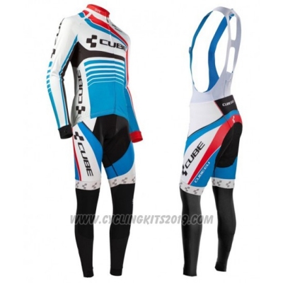 2016 Cycling Jersey Cube Blue and White Long Sleeve and Bib Tight