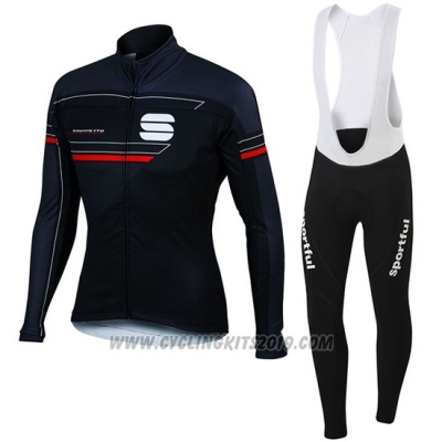 2016 Cycling Jersey Sportful Blue and Black Long Sleeve and Bib Tight