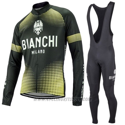 2017 Cycling Jersey Bianchi Milano Ml Black and Yellow Long Sleeve and Bib Tight
