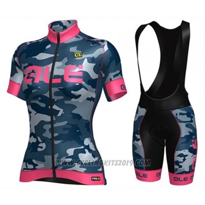 2017 Cycling Jersey Women ALE Camuffamento Blue Short Sleeve and Bib Short