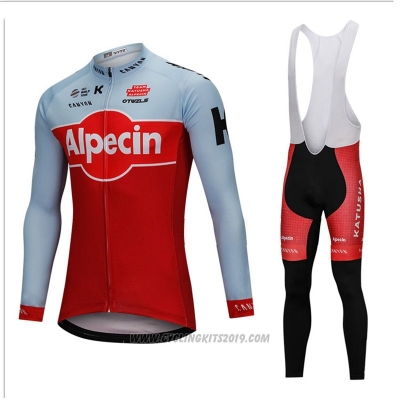 2018 Cycling Jersey Katusha Alpecin Red Long Sleeve and Bib Tight