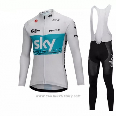 2018 Cycling Jersey Sky White and Blue Long Sleeve and Bib Tight