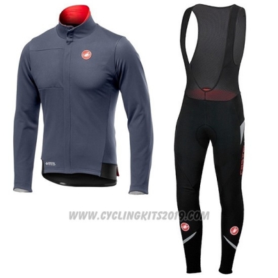 2019 Cycling Jersey Castelli DE Gray Red Long Sleeve and Bib Tight