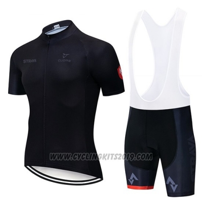 2019 Cycling Jersey STRAVA Black Short Sleeve and Bib Short