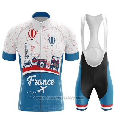 2020 Cycling Jersey Champion France Sky Blue White Red Short Sleeve and Bib Short