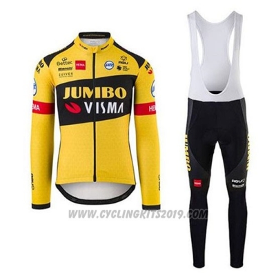 2020 Cycling Jersey Jumbo Visma Yellow Black Long Sleeve and Bib Tight