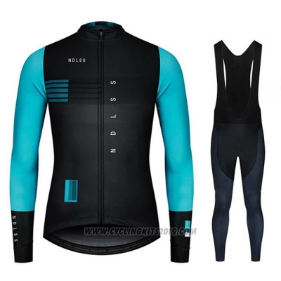 2020 Cycling Jersey NDLSS Black Light Blue Long Sleeve and Bib Tight