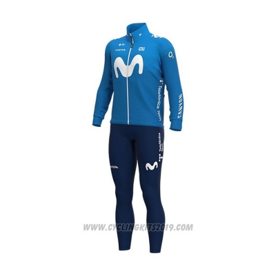 2021 Cycling Jersey Movistar Blue Long Sleeve and Bib Tight