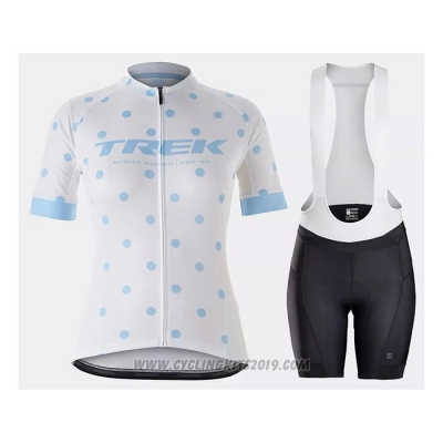 2021 Cycling Jersey Women Trek White Light Blue Short Sleeve and Bib Short