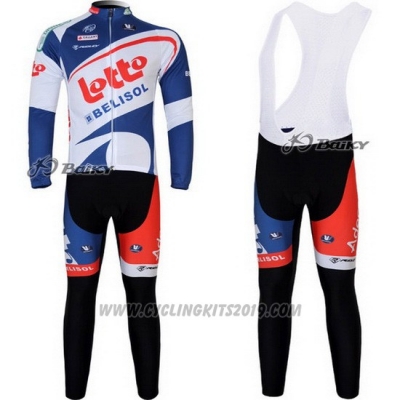 2012 Cycling Jersey Lotto Belisol White and Blue Long Sleeve and Bib Tight
