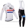 2014 Cycling Jersey Sky Campione Regno Unito White Long Sleeve and Bib Tight