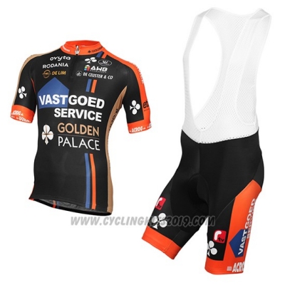 2015 Cycling Jersey Vastgoedservice Golden Palace Black and Orange Short Sleeve and Bib Short