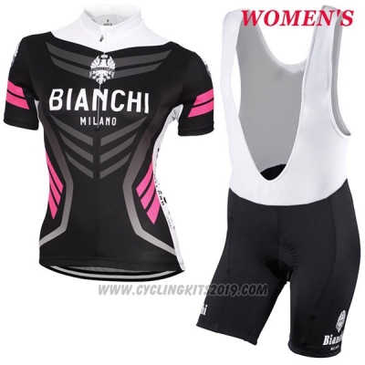2017 Cycling Jersey Women Bianchi Black Short Sleeve and Bib Short