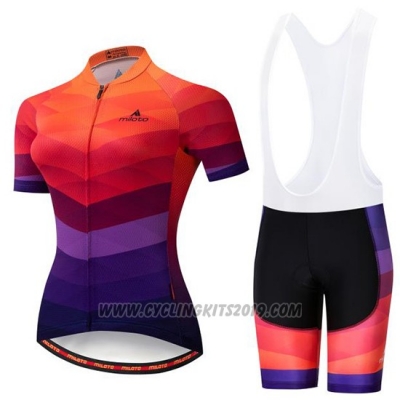 2019 Cycling Jersey Women Miloto Orange Purple Short Sleeve and Bib Short