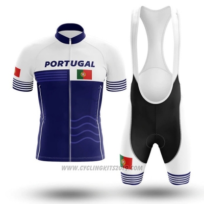 2020 Cycling Jersey Champion Portugal White Blue Short Sleeve and Bib Short