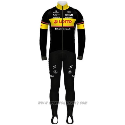 2020 Cycling Jersey Lotto-kern Hausblack Yellow Long Sleeve and Bib Tight